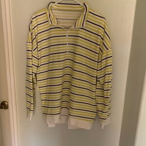 Women’s navy, green, & White Stripe Half-Zip sweatshirt